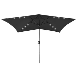 vidaXL Parasol z lampkami LED, na stalowym słupku, czarny, 2x3 m 313792 - Parasole ogrodowe - miniaturka - grafika 1