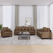 Komplety wypoczynkowe - 3-cz. komplet wypoczynkowy z poduszkami, brązowy, tkanina - miniaturka - grafika 1