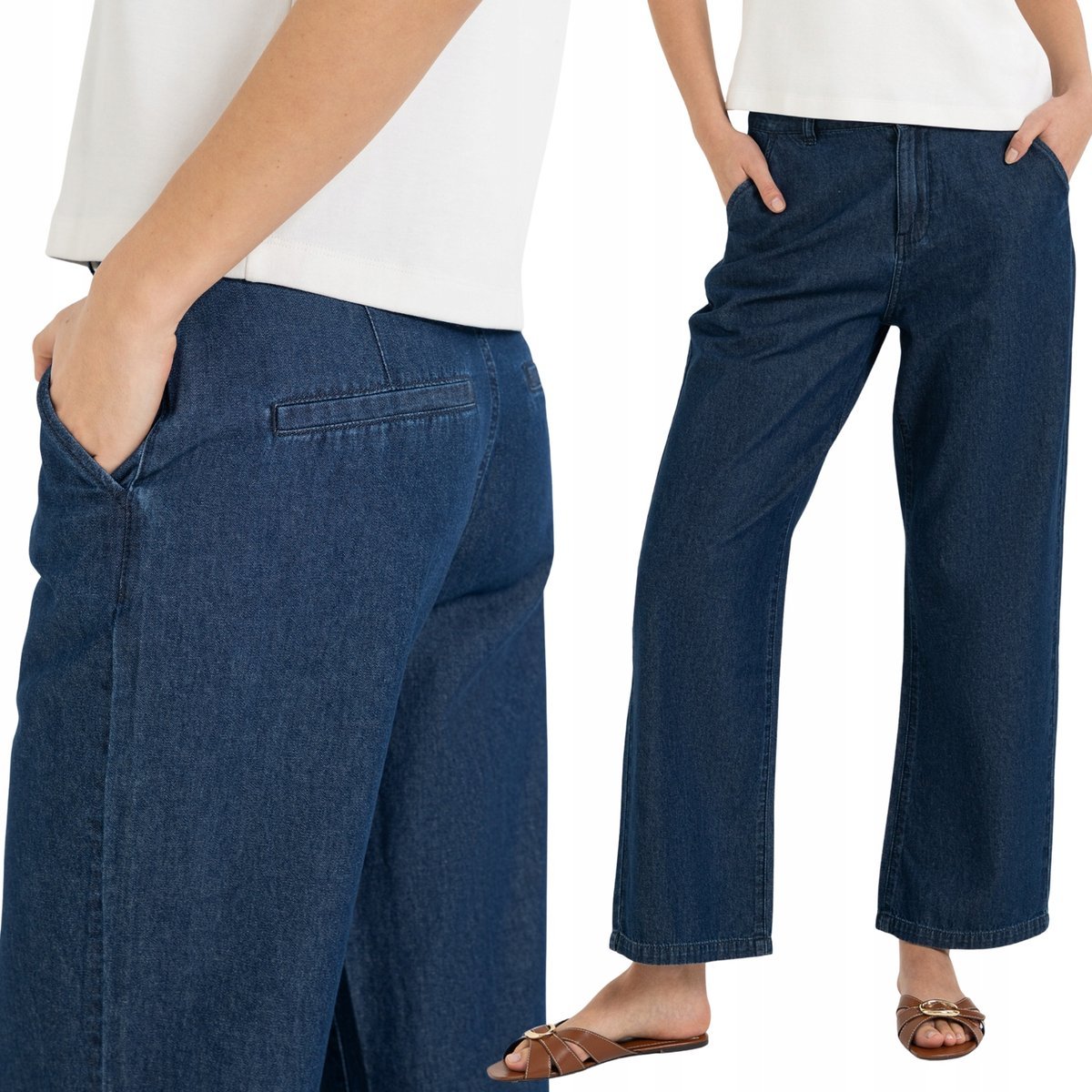SPODNIE DAMSKIE JEANSOWE WYSOKI STAN CASUAL WYGODNE MORAJ 36 DARK BLUE