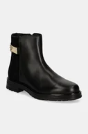 Botki damskie - Tommy Hilfiger botki skórzane TH LOGO LEATHER MIX CHELSEA damskie kolor czarny na płaskim obcasie FW0FW08336 - miniaturka - grafika 1