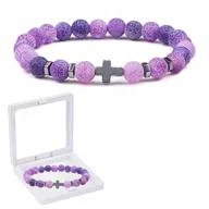 Bransoletki - Modna Bransoletka fioletowo-różowa z Krzyżem + Pudełko - Idealna na Prezent - miniaturka - grafika 1
