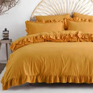 Pościel - Limasso Pościel bawełniana 160x200 żółta z falbanką jednobarwna w pudełku jednobarwna Stonewashed Narcissue - miniaturka - grafika 1