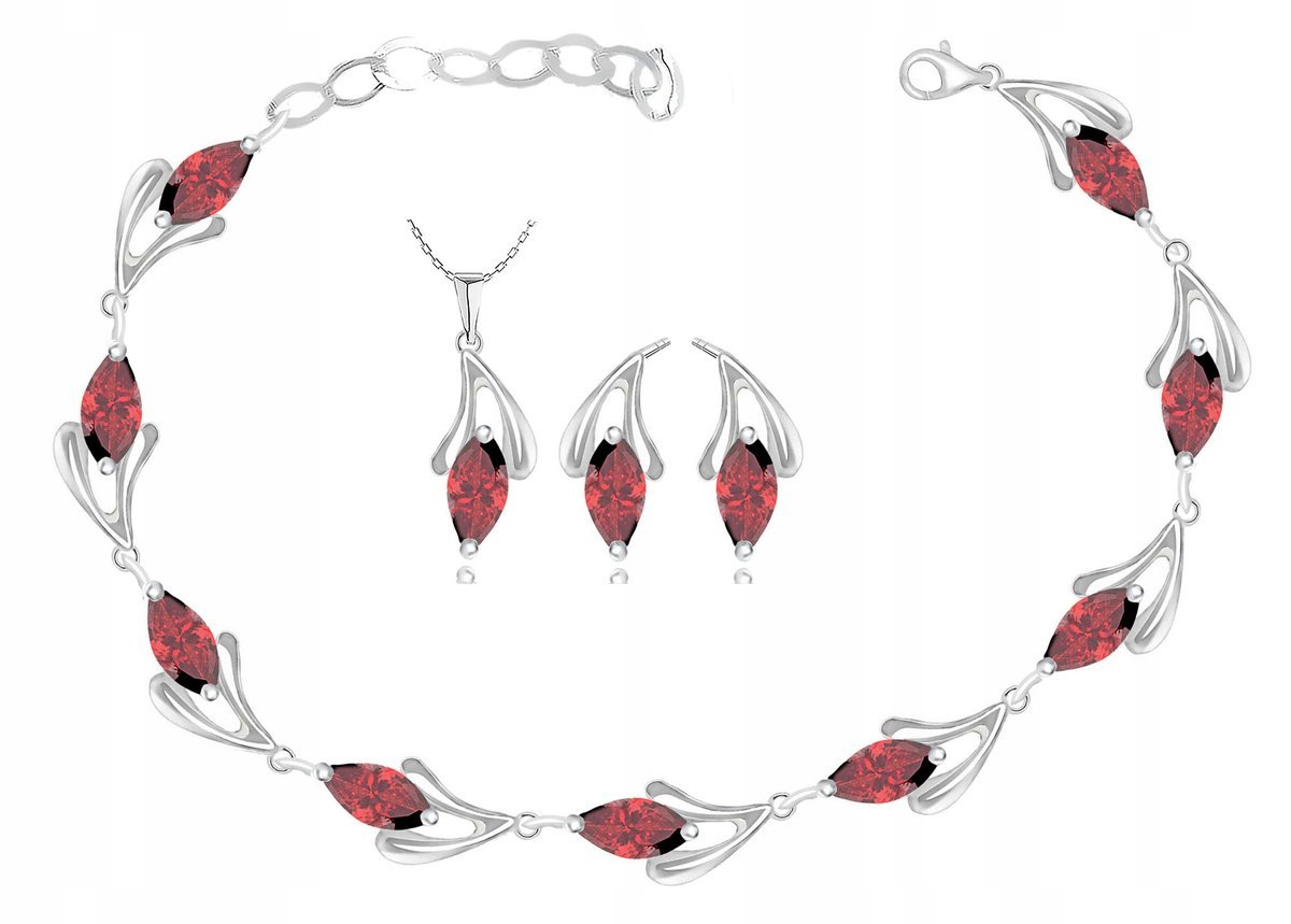 Komlet Delikatnej Biżuterii Łezki Z Granatami 925!