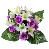 Sztuczne kwiaty - Sztuczne Kwiaty na Cmentarz – Wiązanka na Pomnik z Białymi Różami i Liliami, Elegancka Kompozycja Nagrobkowa H226024-1 - miniaturka - grafika 1