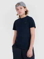 Koszulki dla chłopców - 4F T-shirt regular gładki chłopięcy - granatowy 140 (9-10 lat) - miniaturka - grafika 1