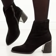 Botki damskie - Czarne skórzane botki damskie na słupku Vinceza 66801 - miniaturka - grafika 1