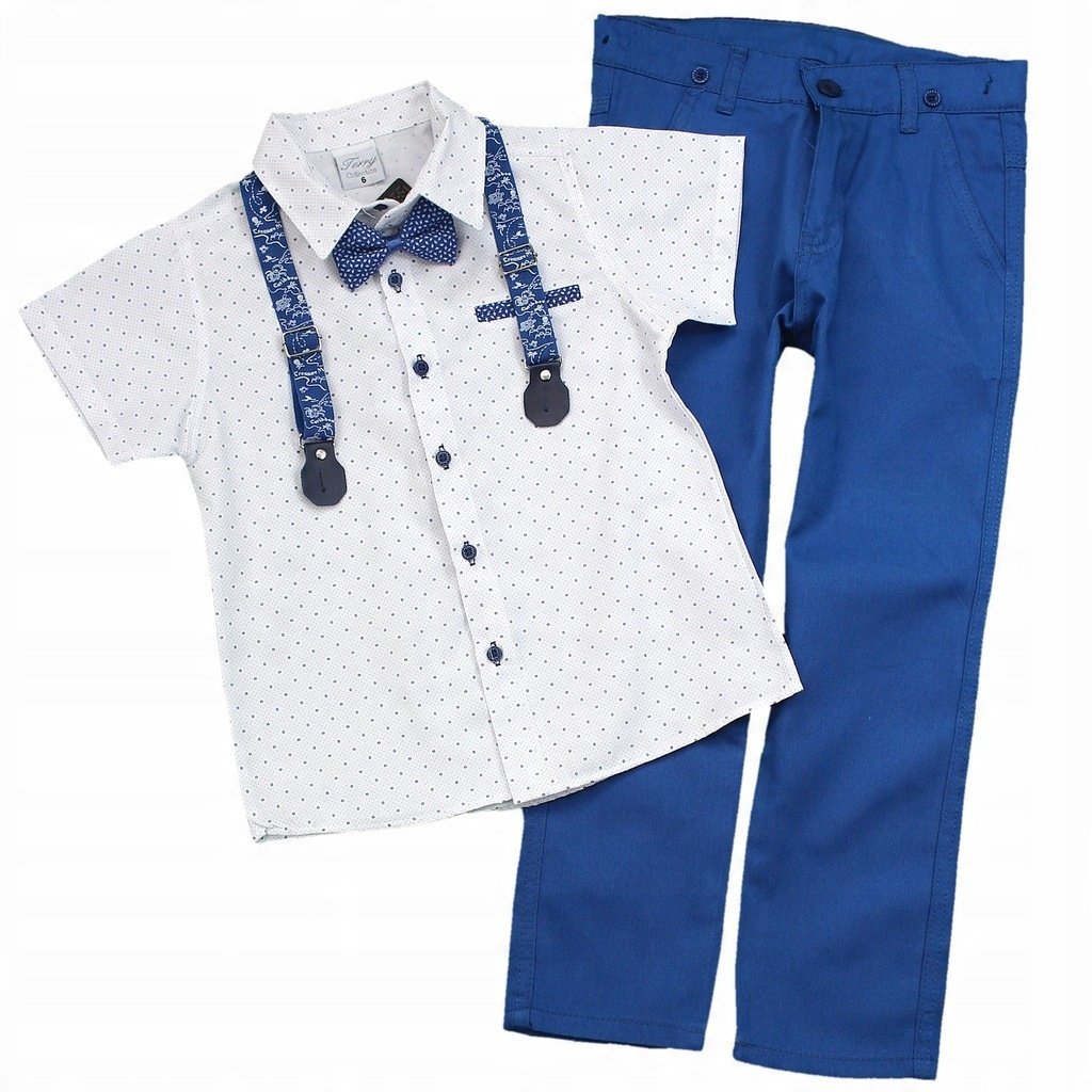 Komplet Koszula Mucha Szelki Wzór Niebieski 86 1L