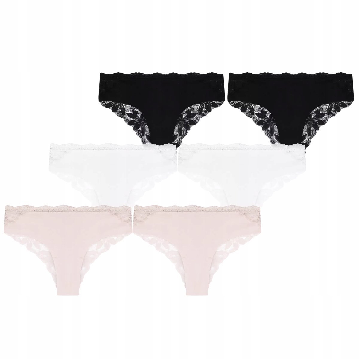 6X Figi Majtki Damskie Wykończone Koronką Bikini Bawełniane Moraj Xxl