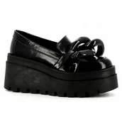 Mokasyny damskie - Czarne skórzane mokasyny damskie na platformie CARINII - Carinii - miniaturka - grafika 1