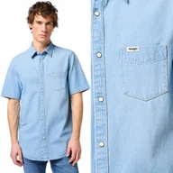 Koszule męskie - Wrangler 1 POCKET SHIRT Bleach JEANSOWA KOSZULA KRÓTKI RĘKAW DżINS M - miniaturka - grafika 1