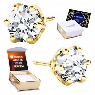 Złote Kolczyki z Cyrkoniami Koła Kółka POZŁACANE 585 Cyrkonie 6 mm + NADRUK - Kolczyki - miniaturka - grafika 1