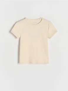 Reserved - Prążkowany t-shirt - kremowy - Koszulki dla dziewczynek - miniaturka - grafika 1