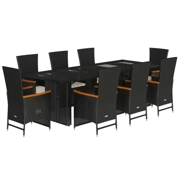 Zestaw mebli ogrodowych czarny rattan PE, stół 240x90x75 cm, fotel 58x62x