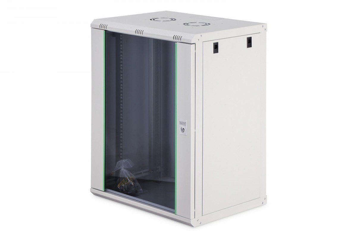 Szafa sieciowa wisząca Dynamic 19 16U rack 600x450, drzwi szyba, szary, niezłożona, 60kg DN-37112