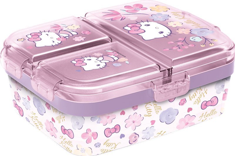 HELLO KITTY Pudełko Organizer Lunchbox 4 komory Śniadaniówka Pojemnik na Przekąski i Kanapki