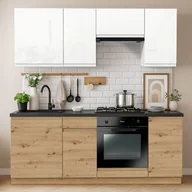 Meble kuchenne - Zestaw Mebli Kuchennych MODERN 200 cm Biały Połysk/Dąb Nowoczesny - miniaturka - grafika 1