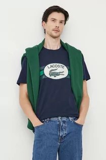 Koszulki męskie - Lacoste t-shirt bawełniany kolor granatowy z nadrukiem - grafika 1