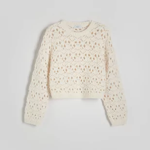 Reserved - Ażurowy sweter - Kremowy - Swetry damskie - miniaturka - grafika 1
