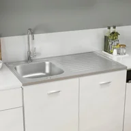 Zlewozmywaki - vidaXL Lumarko Zlew kuchenny z ociekaczem, srebrny, 1000x600x155 mm, stal! 147237 - miniaturka - grafika 1