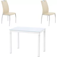 Stoły z krzesłami - Zestaw Stół Argus + Krzesła K-187 Halmar 4, Beżowy Eco Skay, Mleczny / Biały - miniaturka - grafika 1