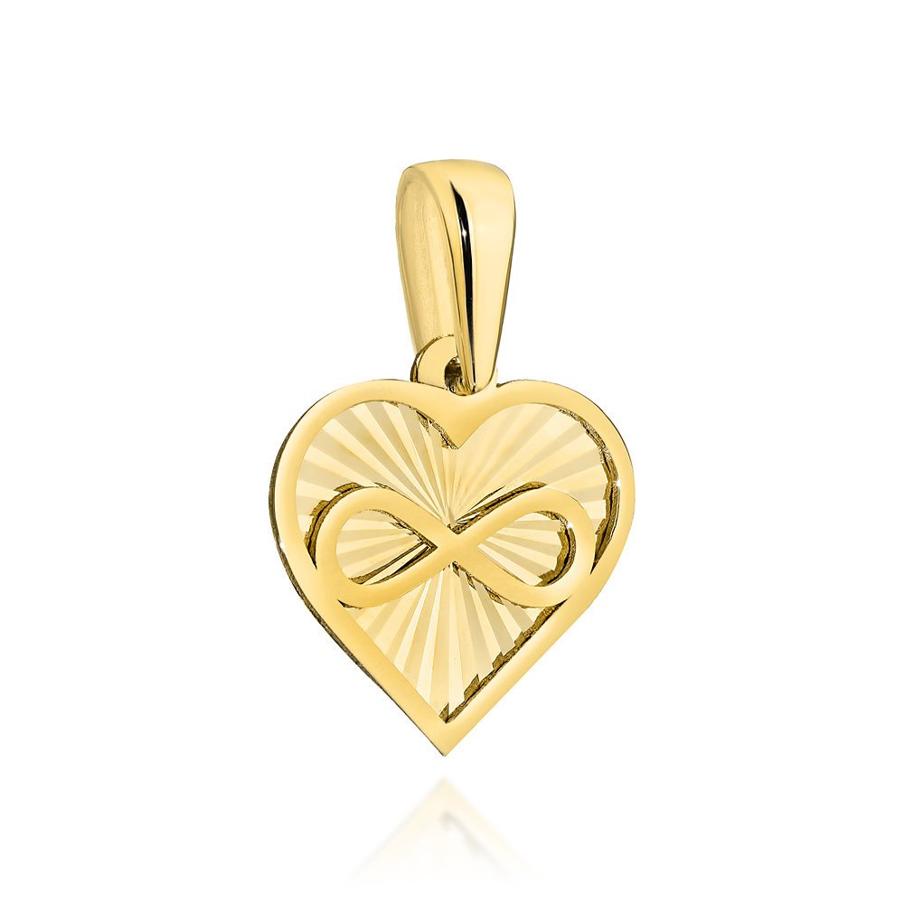 Złota zawieszka wisiorek serce serduszko grawerowane i znak nieskończoności pr. 585