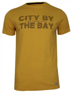 Koszulki męskie - Żółty T-shirt Męski, Krótki Rękaw -Just Yuppi- Koszulka, z Nadrukiem, Napisy, Musztardowa - grafika 1