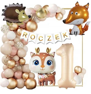 ŚCIANKA DEKORACJE ZESTAW BALONÓW NA ROCZEK 1 URODZINY WODLAND 57SZT - Baby shower i roczek - miniaturka - grafika 1