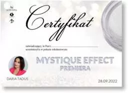 Certyfikat ze szkolenia Mystique Effect Premiera by Daria Tadus wersja Drukowana - Pozostałe akcesoria kosmetyczne - miniaturka - grafika 1