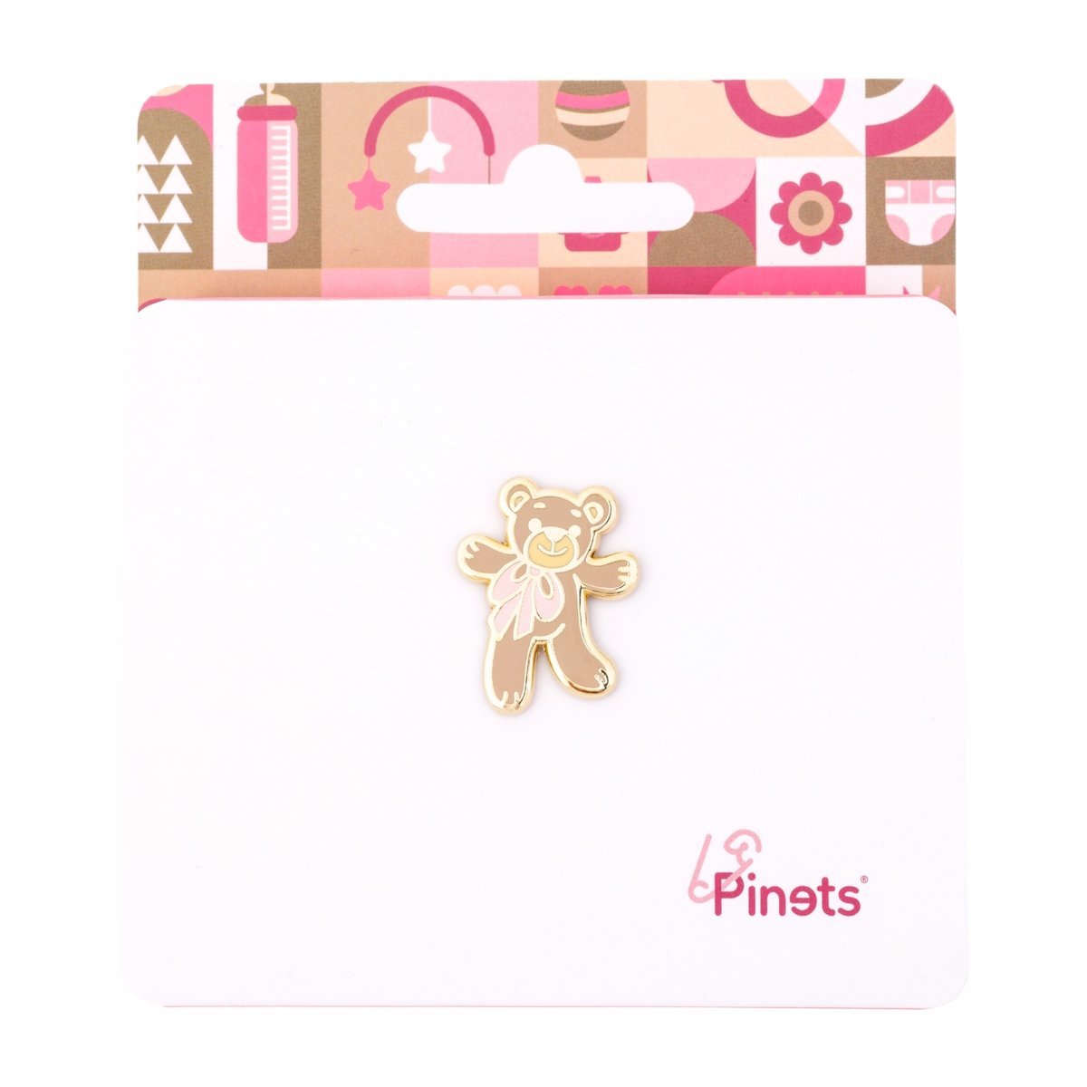 PINETS przypinka MIŚ z kokardką na baby shower gender party dziewczynka