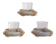 Świeczniki - Świecznik szklany z podstawką koło ratunkowe juta - miniaturka - grafika 1