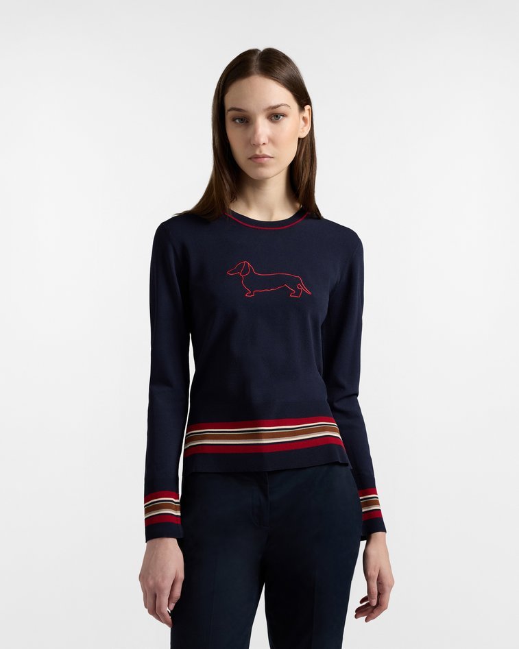 sweter girocollo con maxi bassotto damskie granatowy