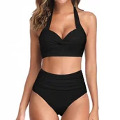 Stroje kąpielowe - STRÓJ KĄPIELOWY DWUCZĘŚCIOWY KOSTIUM WYSOKI STAN BOHO BIKINI WIĄZANIE XL 42 - miniaturka - grafika 1