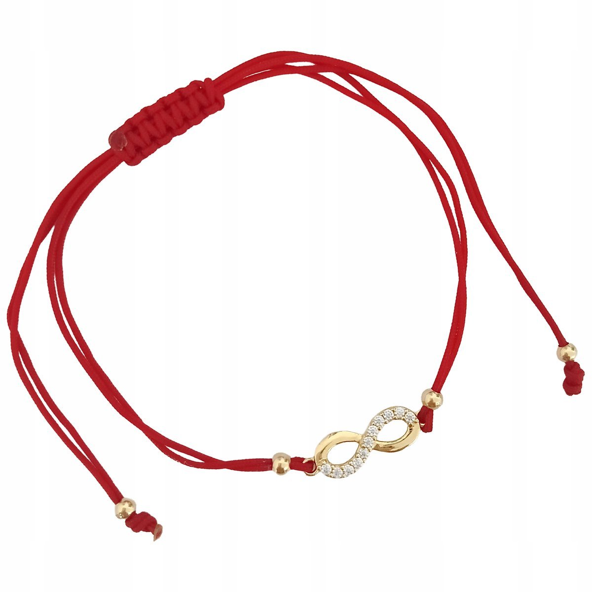 Złota bransoletka 585 czerwona sznurkowa z nieskończonością infinity