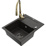 Zlewozmywaki z baterią - Mexen Enzo zlewozmywak granitowy 1-komorowy z ociekaczem i baterią kuchenną Savita, czarny/złoty metalik - miniaturka - grafika 1