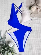 Stroje kąpielowe - Dwukolorowy jednoczęściowy strój kąpielowy - Niebiesko-biały S - miniaturka - grafika 1