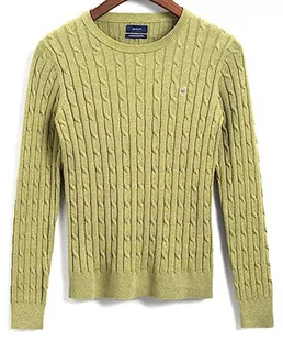 GANT Damski sweter ze stretchem Cotton Cable z dekoltem w kształcie litery C, Deep Lichen Green, XXL - Swetry damskie - miniaturka - grafika 1