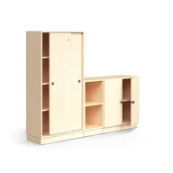 Szafki biurowe - Rozwiązanie do przechowywania QBUS, zamykana szafa + 2 otwarte przegrody + szafka, cokół, uchwyty, 1 - miniaturka - grafika 1