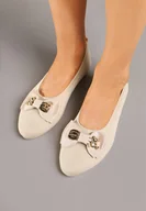 Baleriny - Beżowe Balerinki z Kokardą i Metalicznymi Ozdobami Litelline - miniaturka - grafika 1