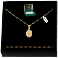 Biżuteria dla dzieci - Złoty Damski Łańcuszek Singapur Komunijny + Medalik Szkaplerz 925 + Grawer - miniaturka - grafika 1