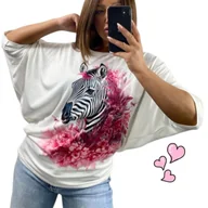 Bluzki damskie - SWETERKOWA BLUZKA DAMSKA zebra nietoperz luźna wygodna tunika 40 42 L - miniaturka - grafika 1