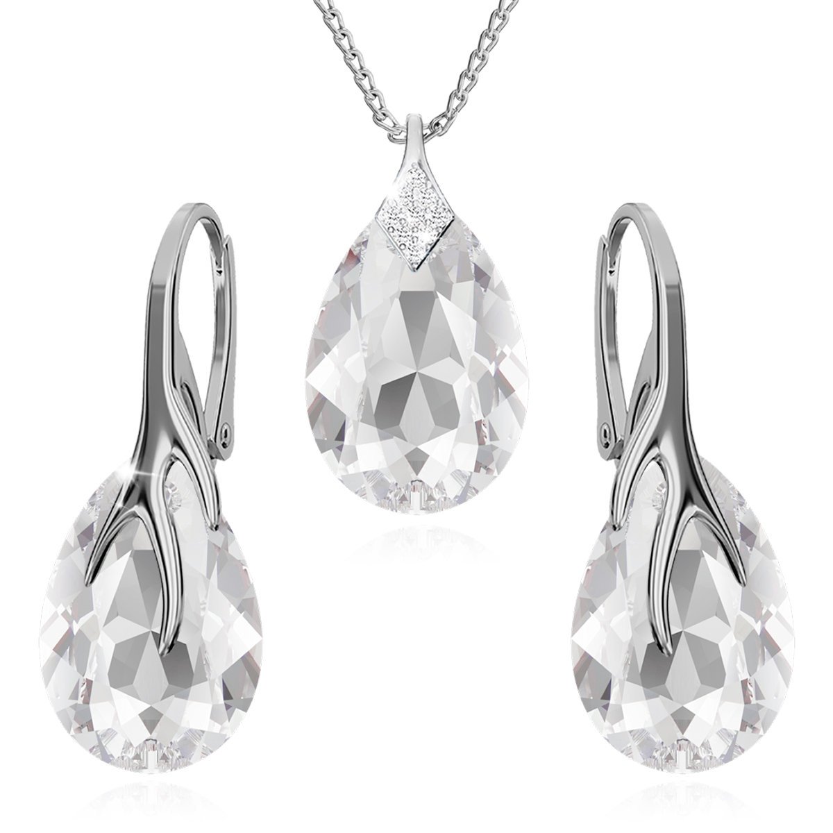 Komplet Biżuterii Srebrnej 925 Kryształy Krople Piękny Zestaw Ślubny Rocznica Prezent Dla Kobiety Mamy Dziewczyny Walentynki Święta Imieniny Urodzin..