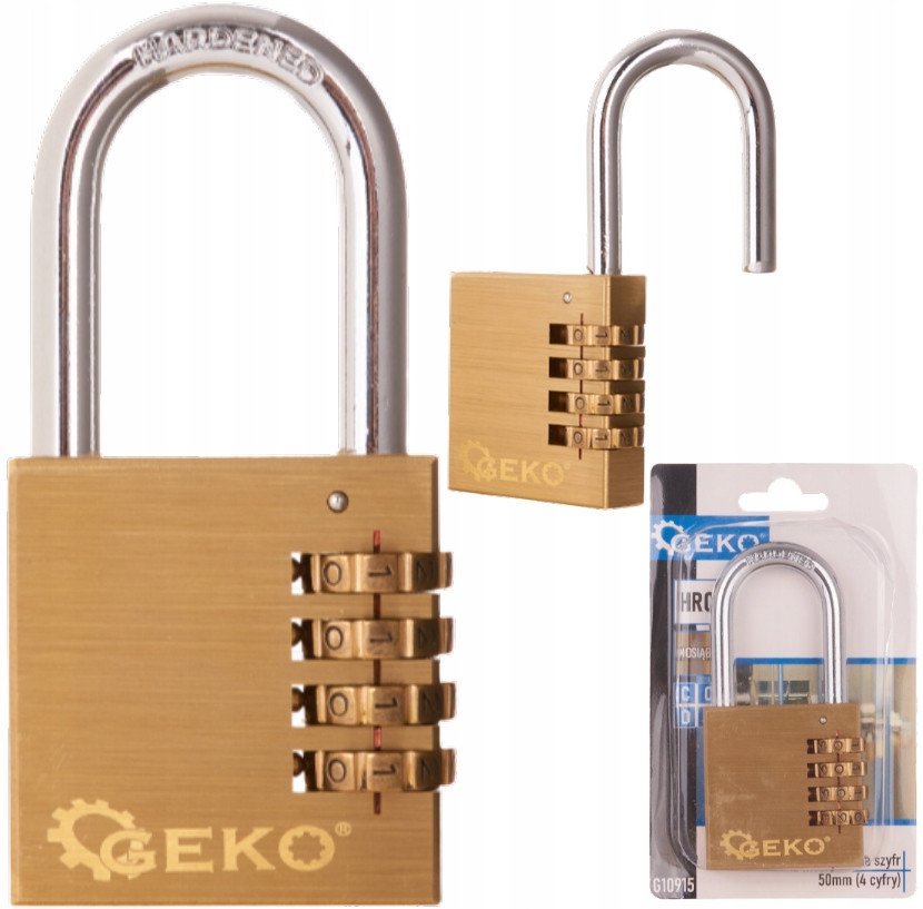 GEKO Kłódka mosiężna na szyfr 50mm 4 cyfry 7/84
