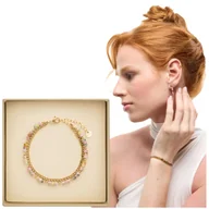 Bransoletki - Bransoletka pozłacana z naturalnymi kamieniami różowy i cytrynowy jadeit Mys - miniaturka - grafika 1