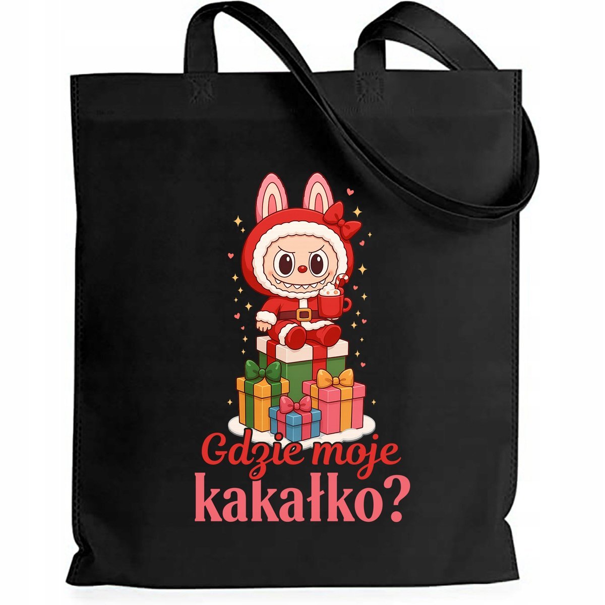 Torba EKO Czarna Shopper GDZIE KAKAŁKO? Prezent Na Święta Mikołajki Wzory