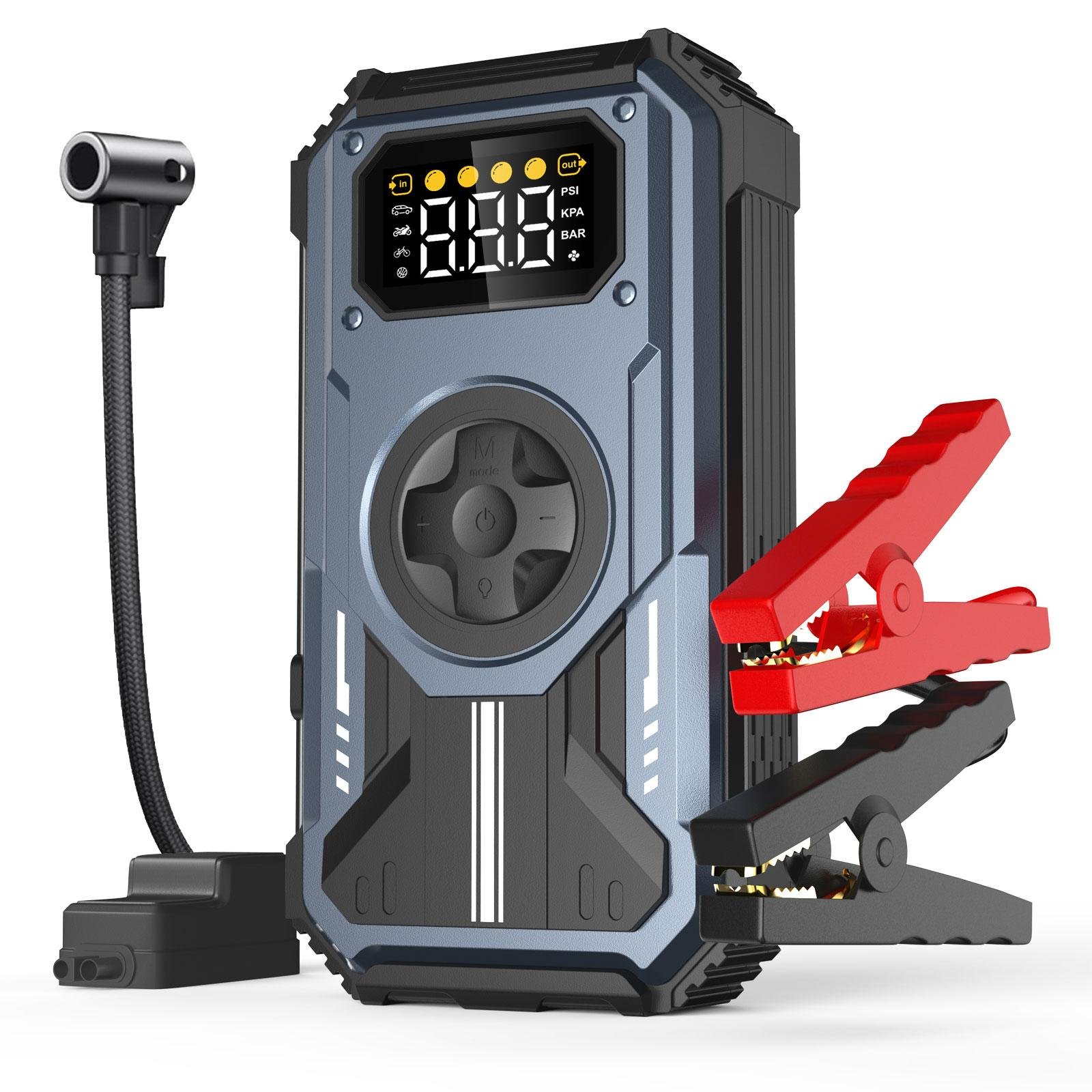 Eigotrav PD-270 rozrusznik samochodowy 5 w 1 ze sprężarką powietrza 150PSI 6000A prąd szczytowy rozrusznik skokowy kabel rozruchowy wzmacniacz power bank 12000mAh