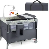 Łóżeczka i kojce - Składane łóżeczko podróżne 4 w 1, łóżko pomocnicze, przewijak i kojec na kółkach, 2-poziomowe łóżeczko dziecięce z łukiem do zabawy - miniaturka - grafika 1