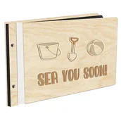 Albumy fotograficzne - Album Na Zdjęcia Z Doklejanymi Elementami Sea You Soon W Drewnianej Oprawie Z Czarnymi Kartami Z Grawerem - miniaturka - grafika 1