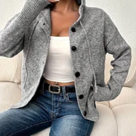 Swetry damskie - TEMU Stylowy i Elegancki Kardigan z Kapturem w Jednolitym Kolorze – Długi Rękaw dla Kobiet - miniaturka - grafika 1