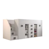 Łóżka dla dzieci i młodzieży - Abiks Łóżko piętrowe Antresola TOLEDO 3 L biały + biały + szary - miniaturka - grafika 1