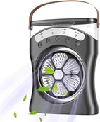 Wentylatory - Akumulatorowy wentylator z rozpylaczem wody i światłem, obrót o 180 stopni, 3-biegowy wentylator chłodzący, czarny - miniaturka - grafika 1